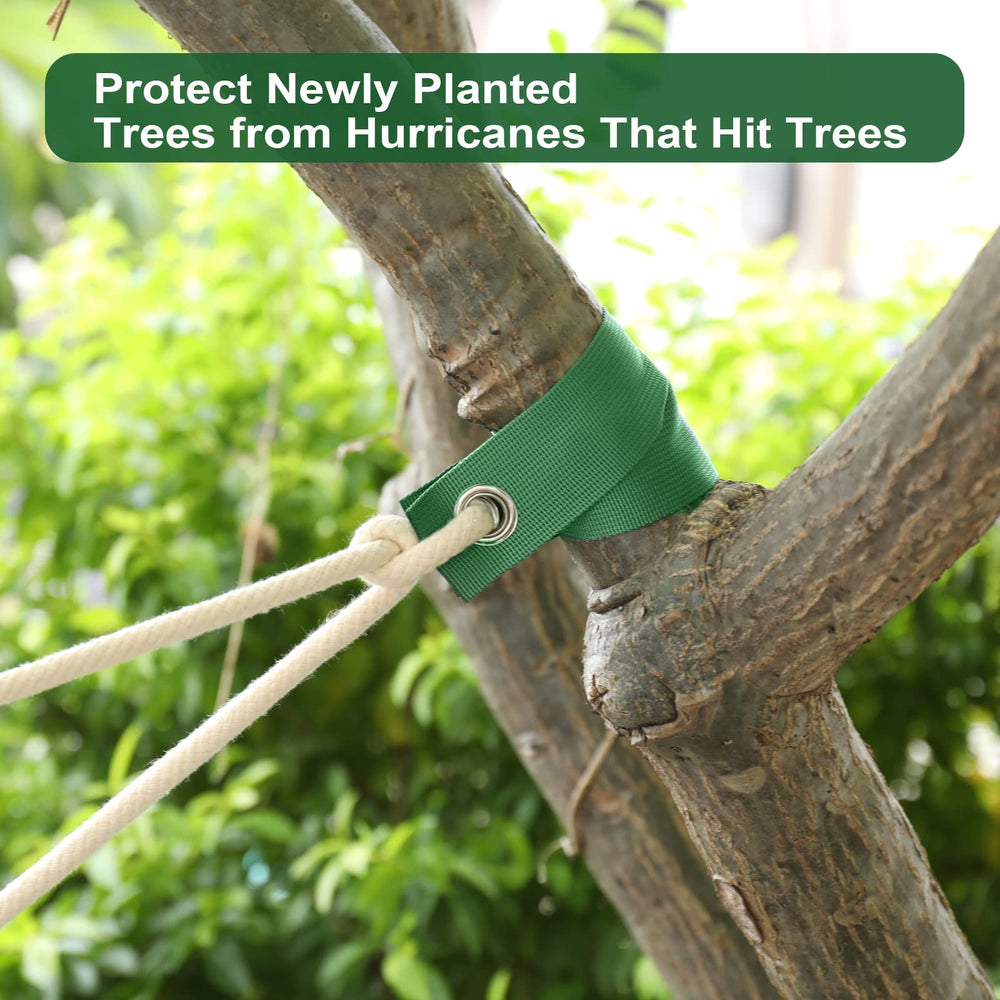 Jevrench tree straps in a garden setting