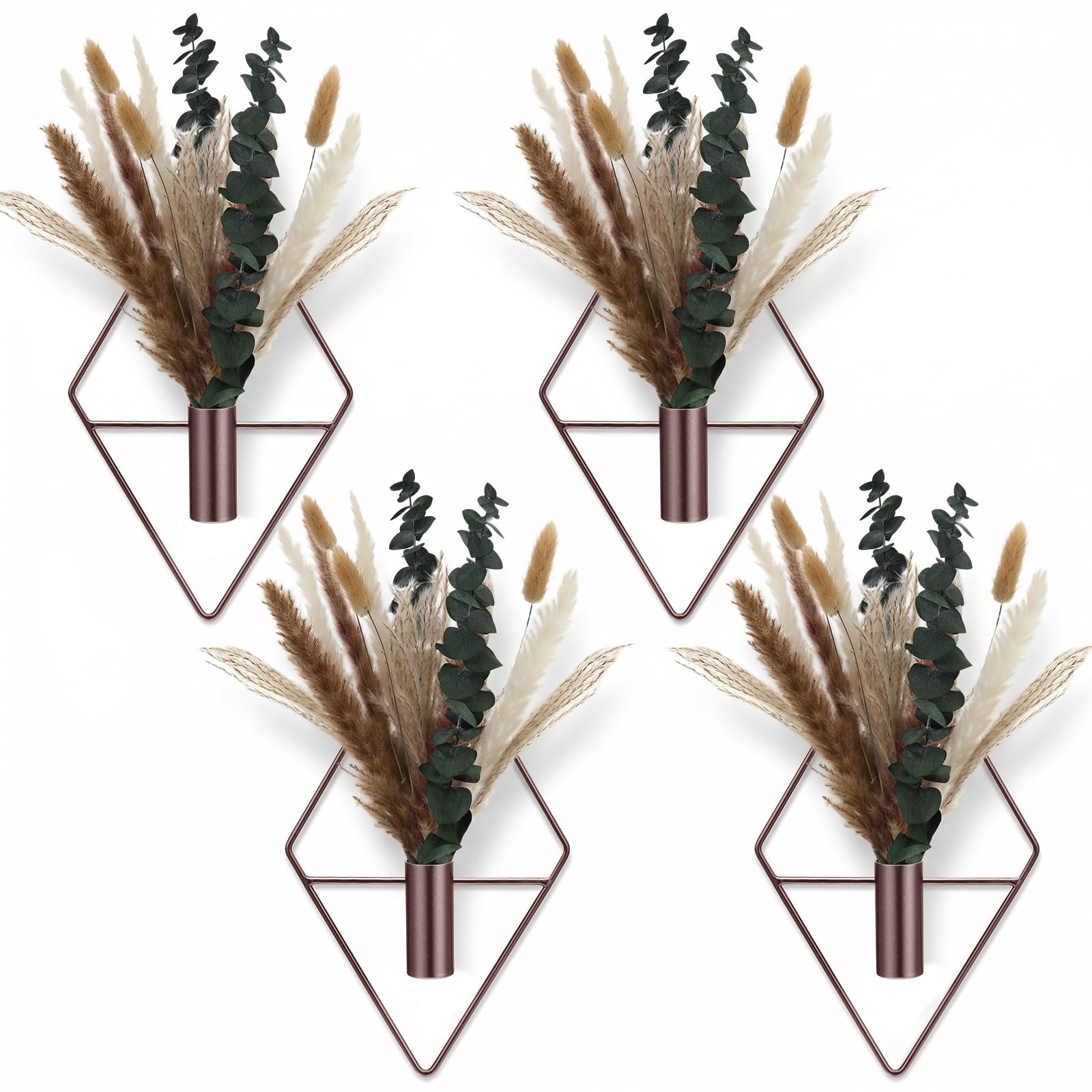 Jexine 4 Pcs Hanging Planters Set with artificial plants in bronze