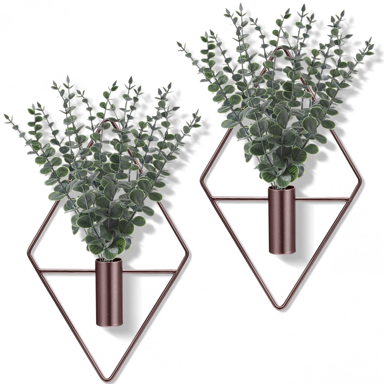 Jexine bronze hanging planter with artificial eucalyptus front view
