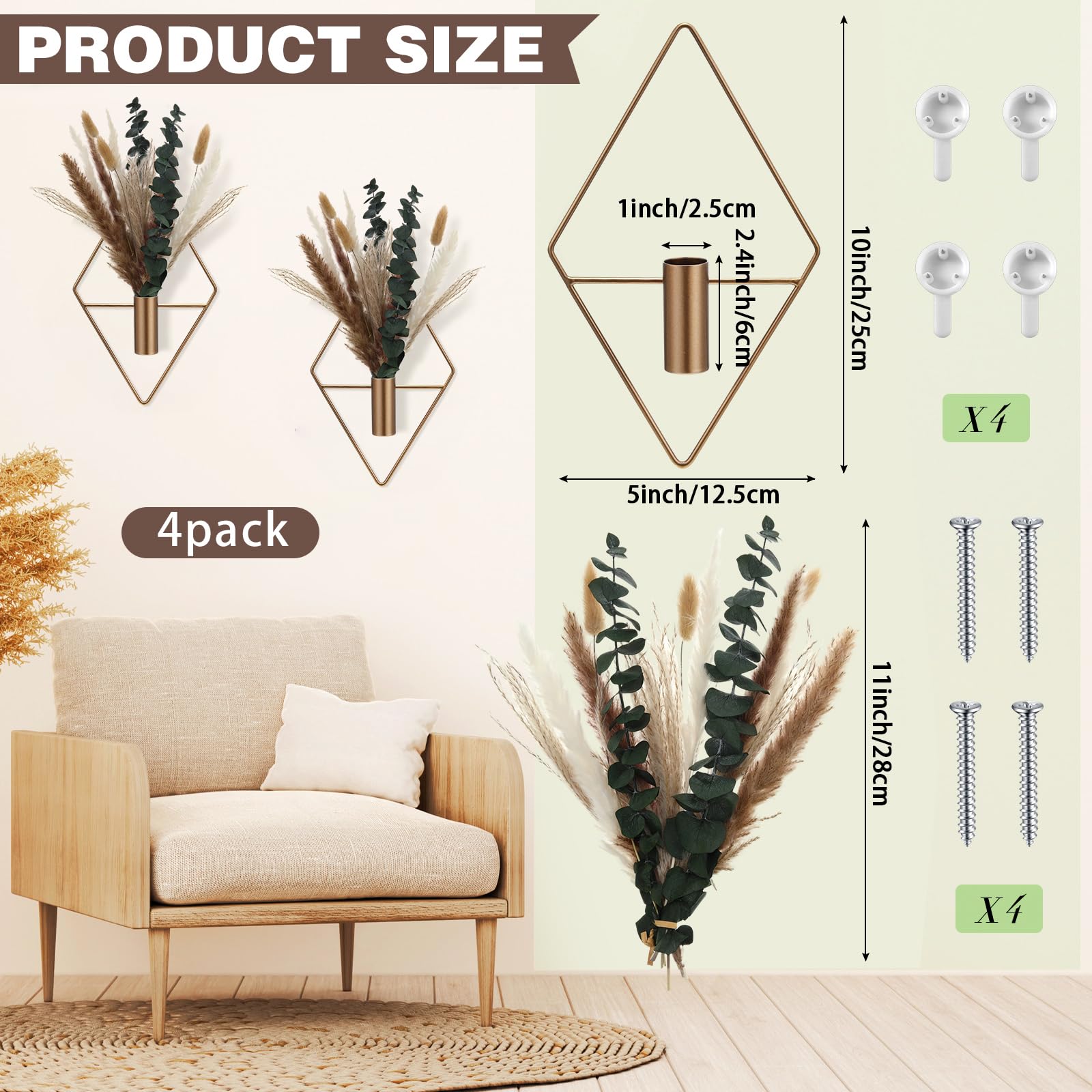 Jexine geometric wall hanging planter with pampas close-up
