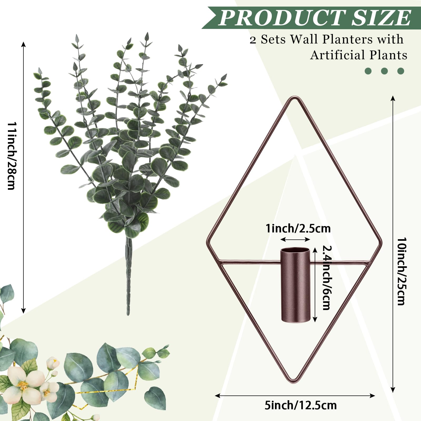 Jexine geometric wall planter in rhombus shape with faux plants