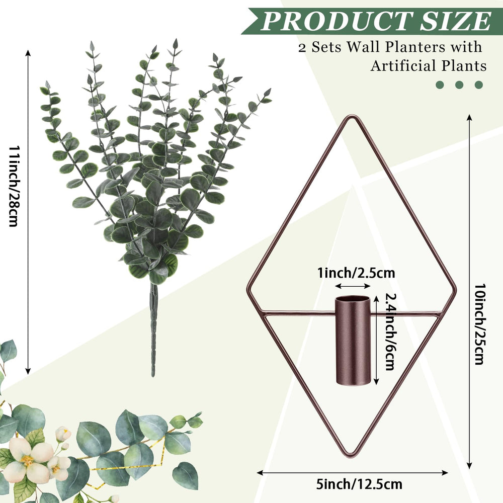 Jexine geometric wall planter in rhombus shape with faux plants