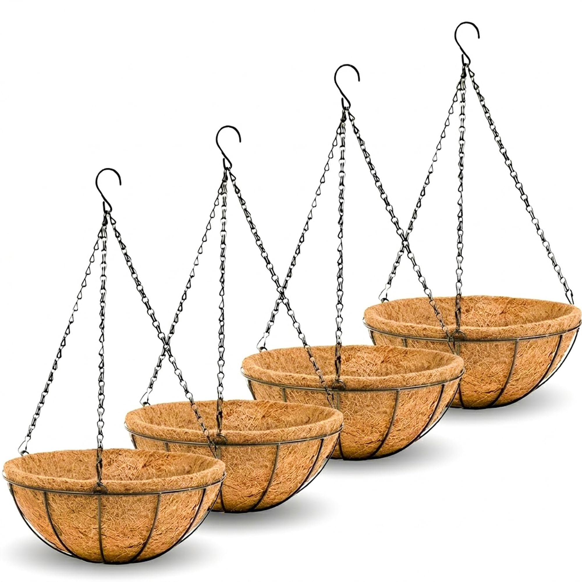JFFLYIT 10 inch round planter front view with coconut fibre liner