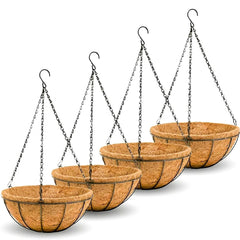 JFFLYIT 10 inch round planter front view with coconut fibre liner