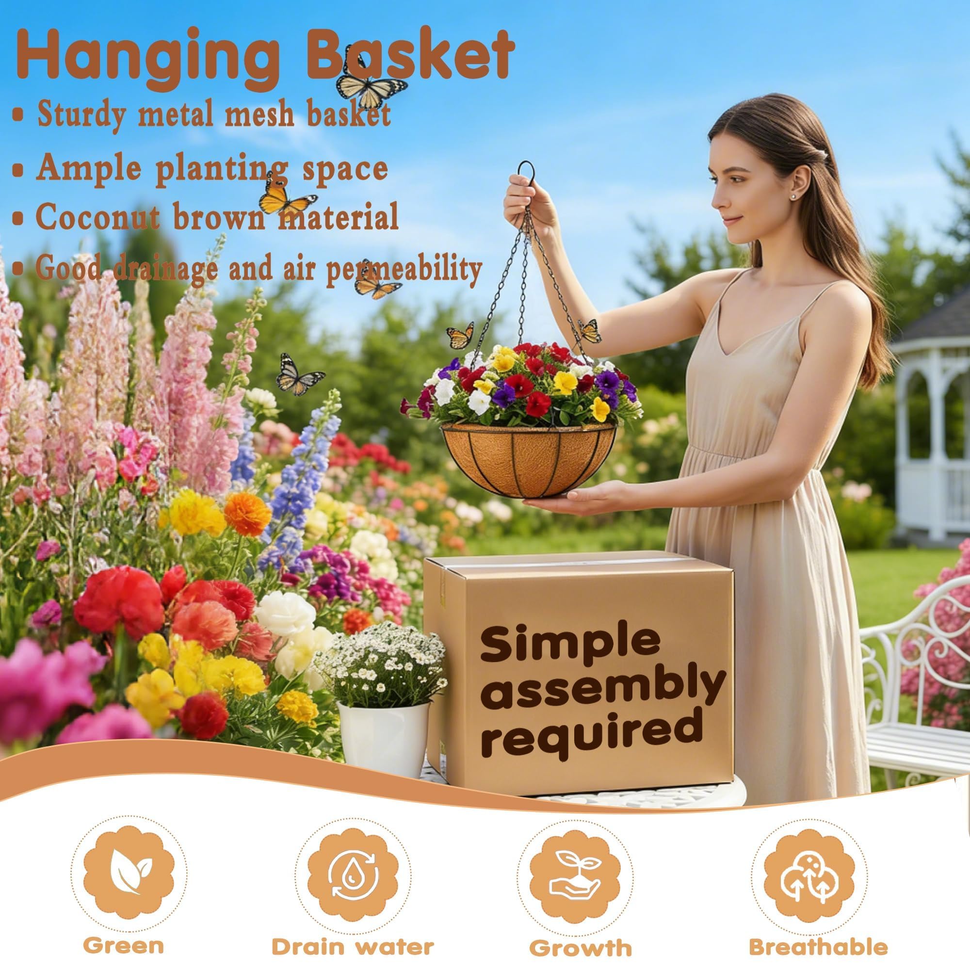 JFFLYIT 10 inch round planter side view with hanging chains