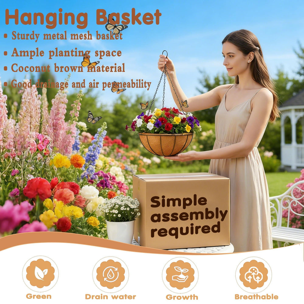 JFFLYIT 10 inch round planter side view with hanging chains