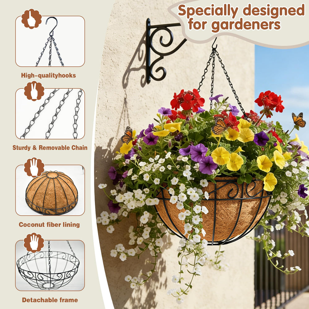 JFFLYIT 12 inch hanging basket close-up of coconut fiber liner
