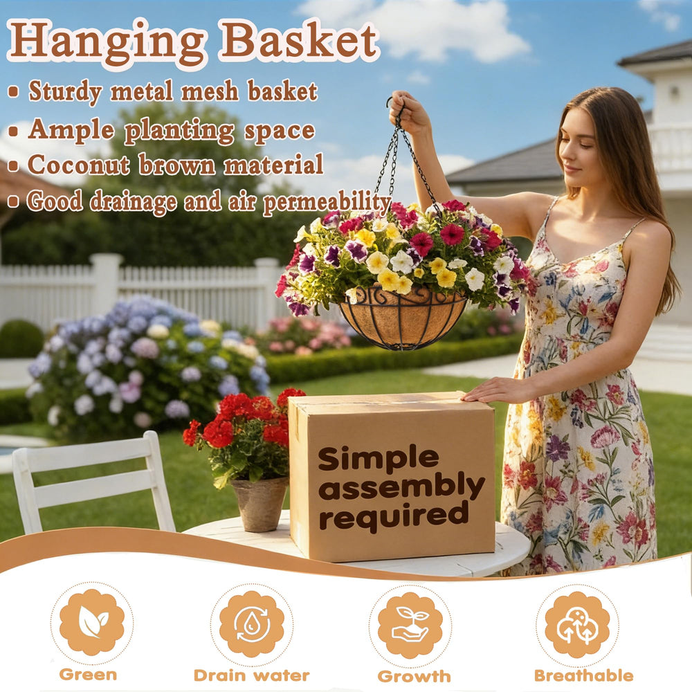JFFLYIT 12 inch hanging basket side view with plant