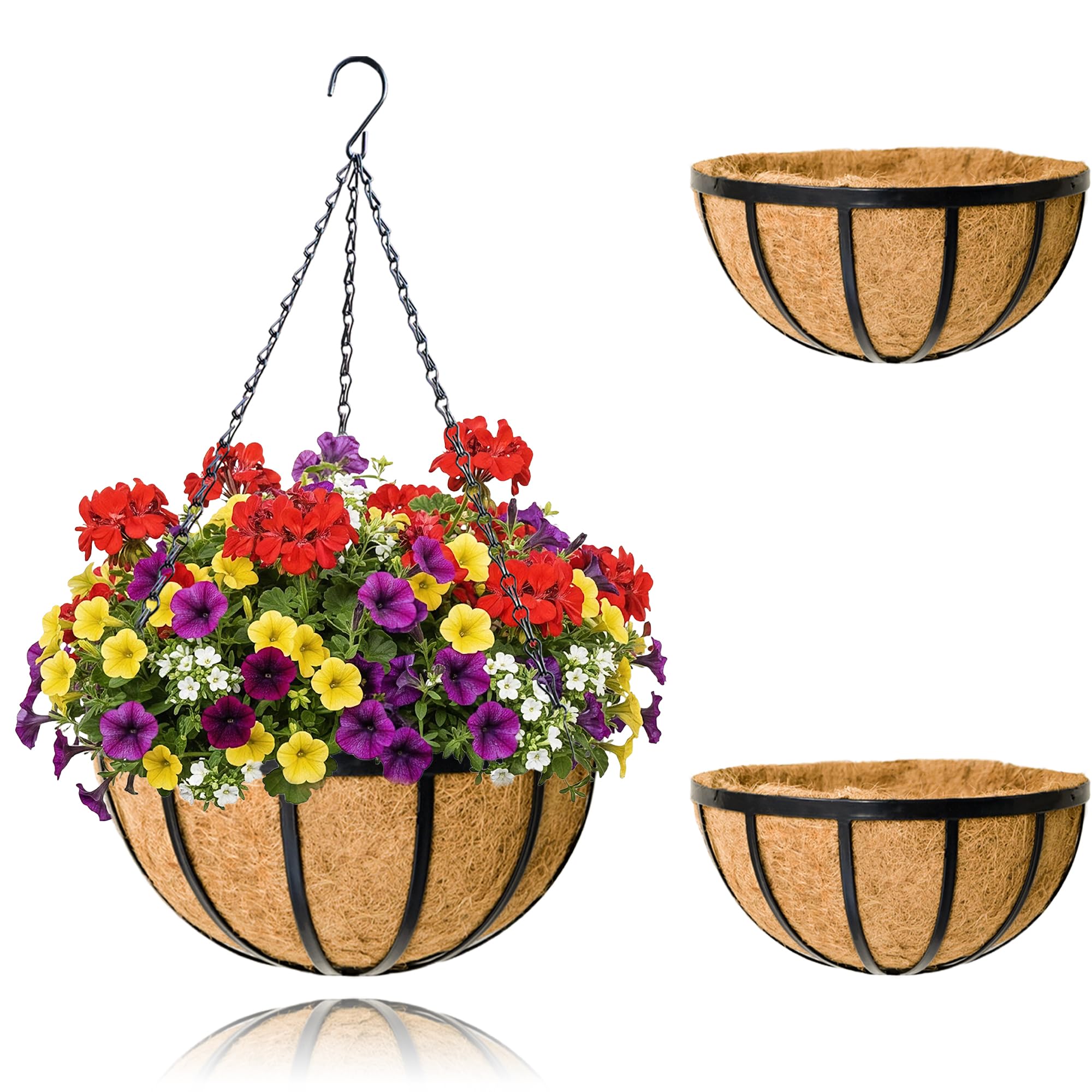 JFFLYIT 12 Inch Hanging Planter Basket front view with coco coir liner