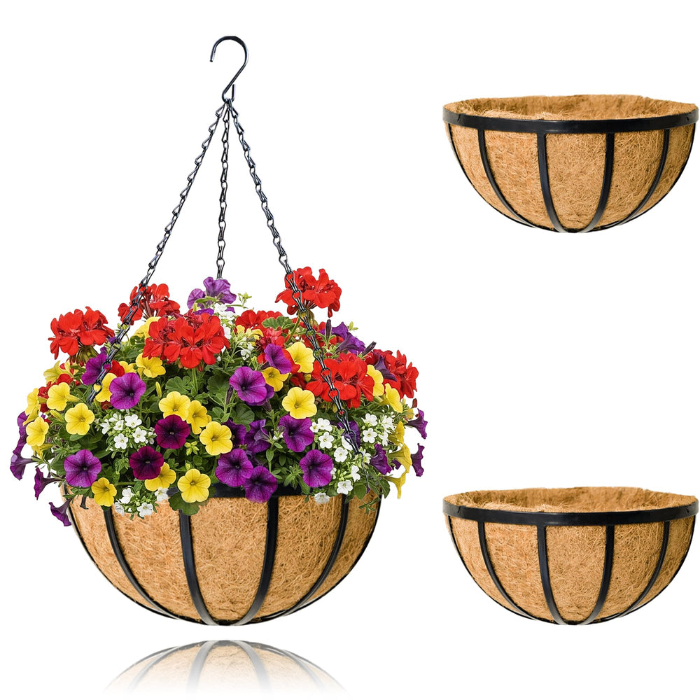 JFFLYIT 12 Inch Hanging Planter Basket front view with coco coir liner