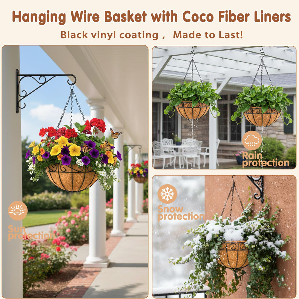 JFFLYIT 12 inch metal hanging basket with chain and hook