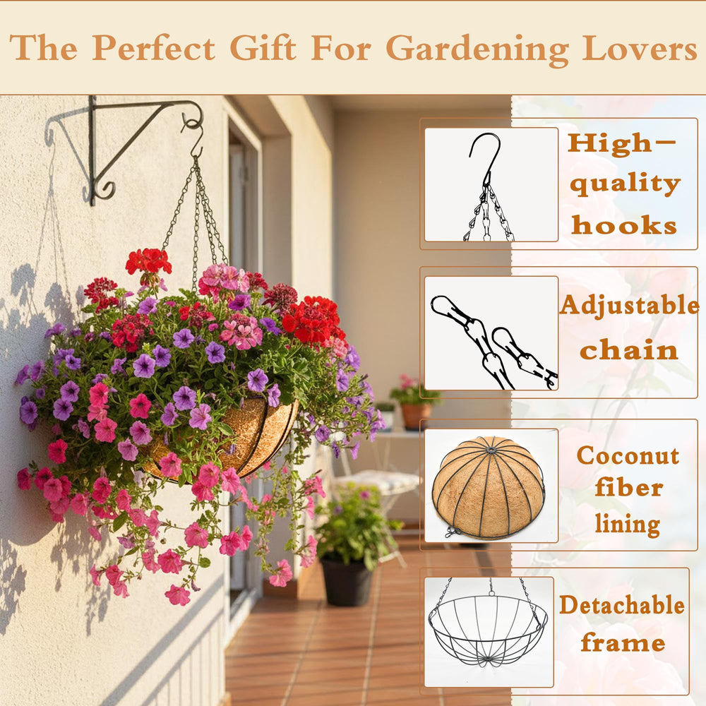 JFFLYIT hanging basket with metal chains and coconut lining