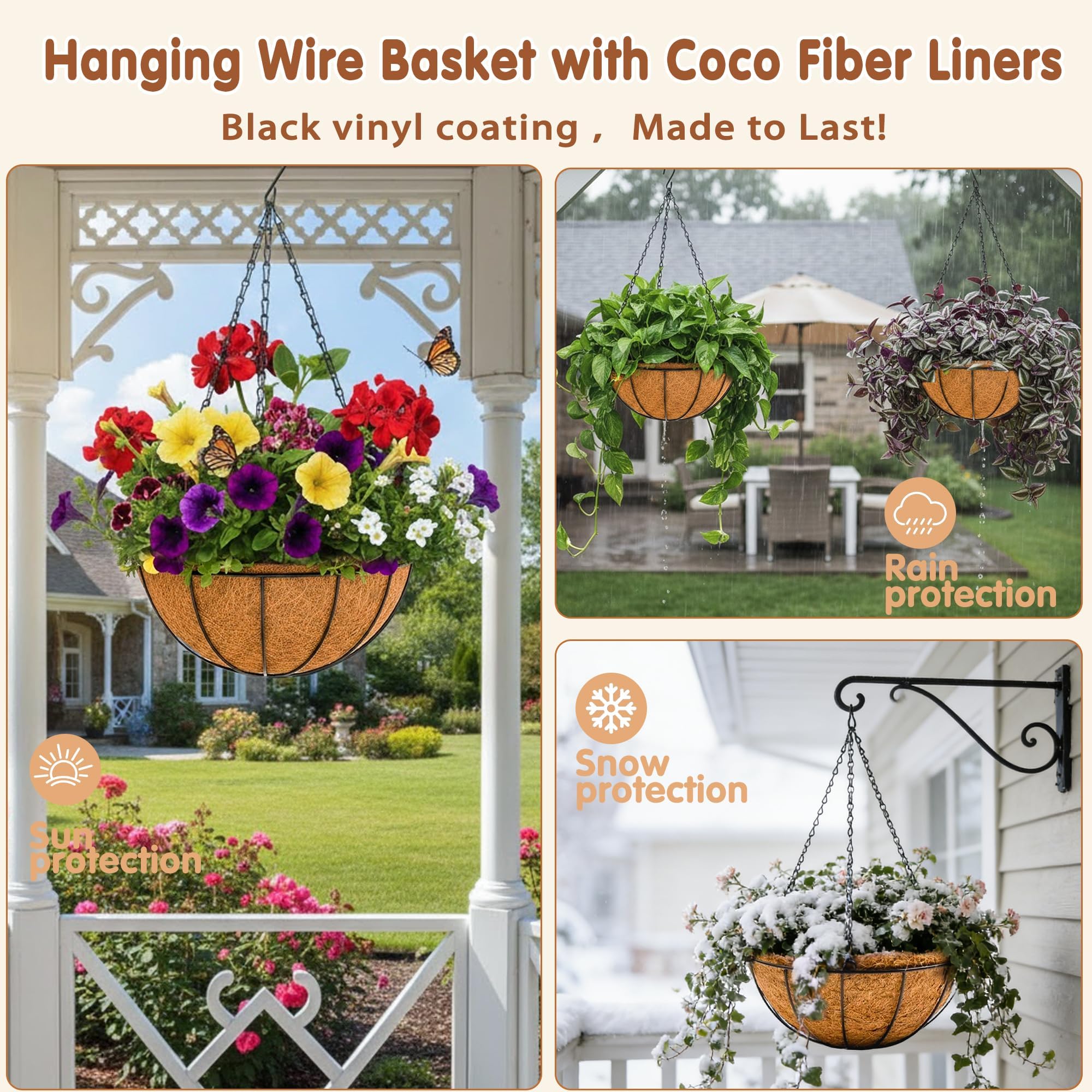 JFFLYIT hanging baskets displayed on an outdoor wall