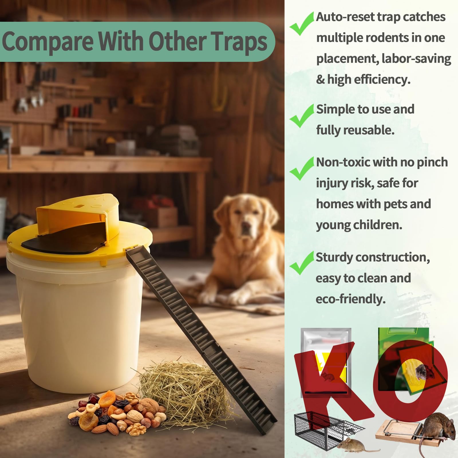 Jhovunetharq mouse trap lid with 5-gallon bucket