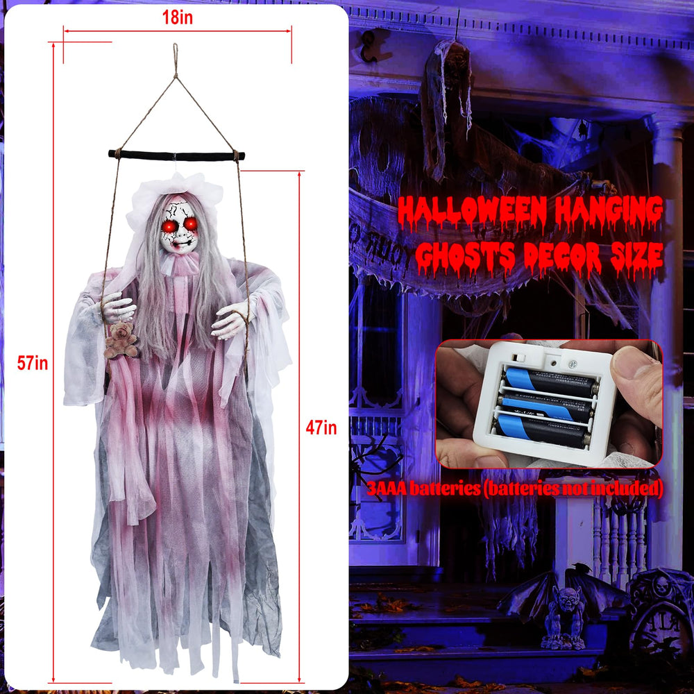 Jibeufi scary hanging ghost decoration with messy hair