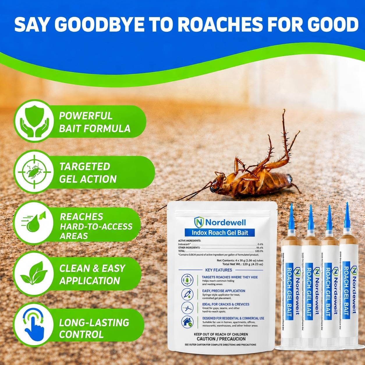 Jiermadun Cockroach Gel Bait in application at kitchen cabinet