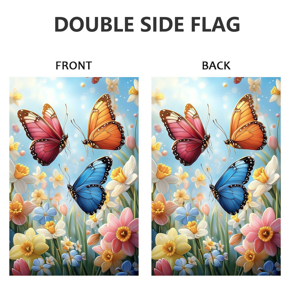 JIGINOFV Butterfly Garden Flag displayed in a patio setting
