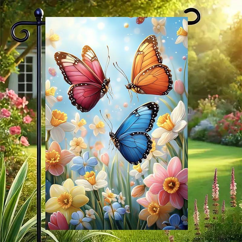 JIGINOFV Butterfly Garden Flag double sided view showing vibrant colours