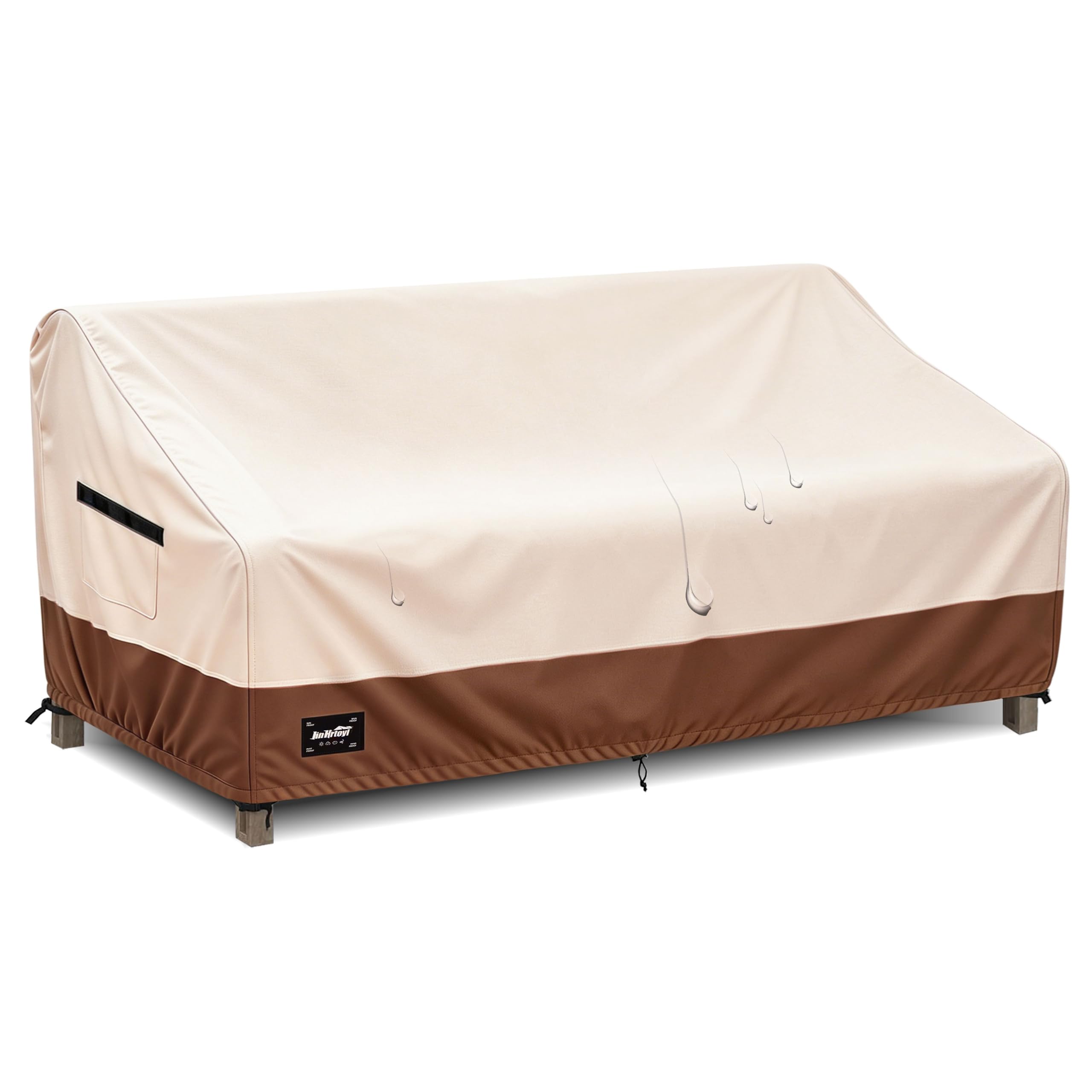Jin Hrtoyi 3-Seater Outdoor Couch Cover in beige and brown front view