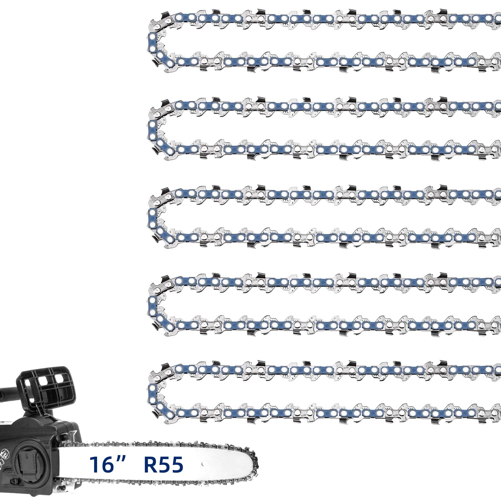 JINFFR 16 Inch Chainsaw Chain front view with specifications