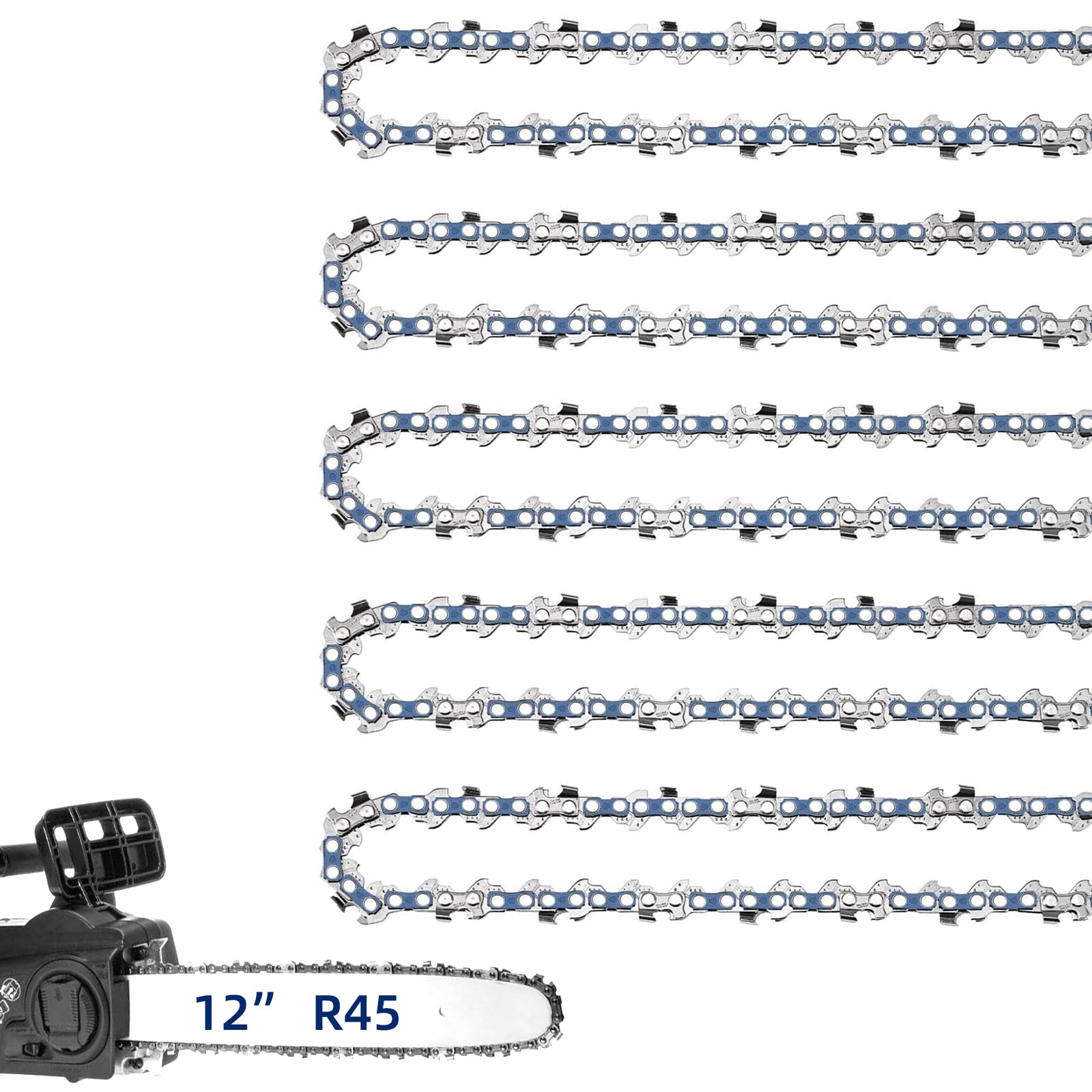 JINFFR 5 Pack 12 Inch Chainsaw Chains front view