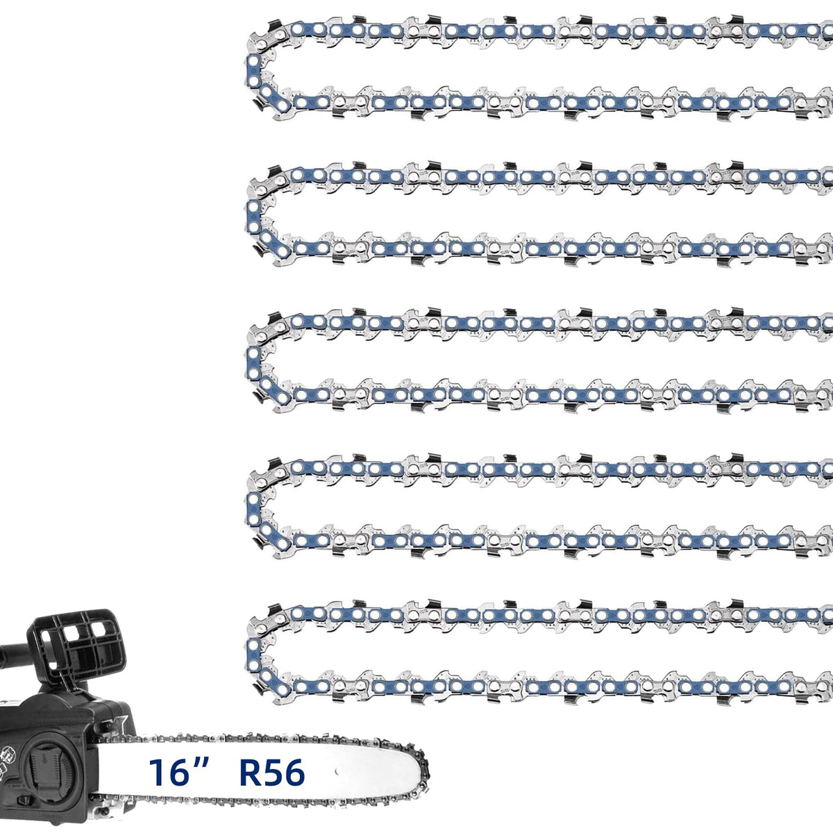 JINFFR 5 Pack 16 Inch Chainsaw Chain front view