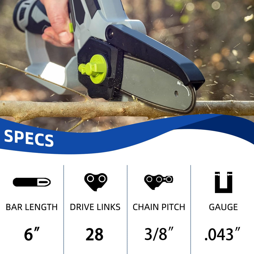 JINFFR 6 Inch Chainsaw Chain side view with specifications