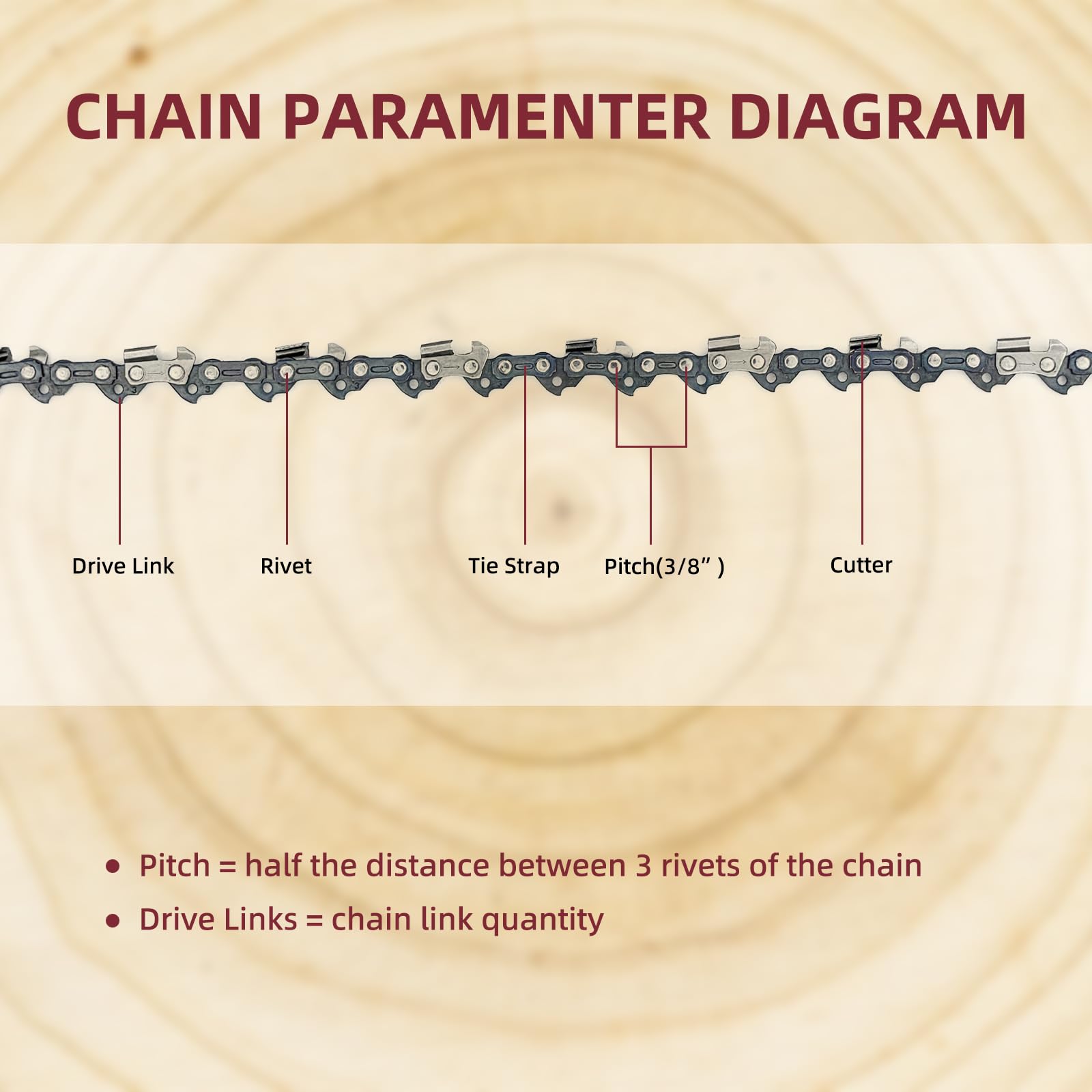 JINFFR chainsaw chain dimensions and specifications