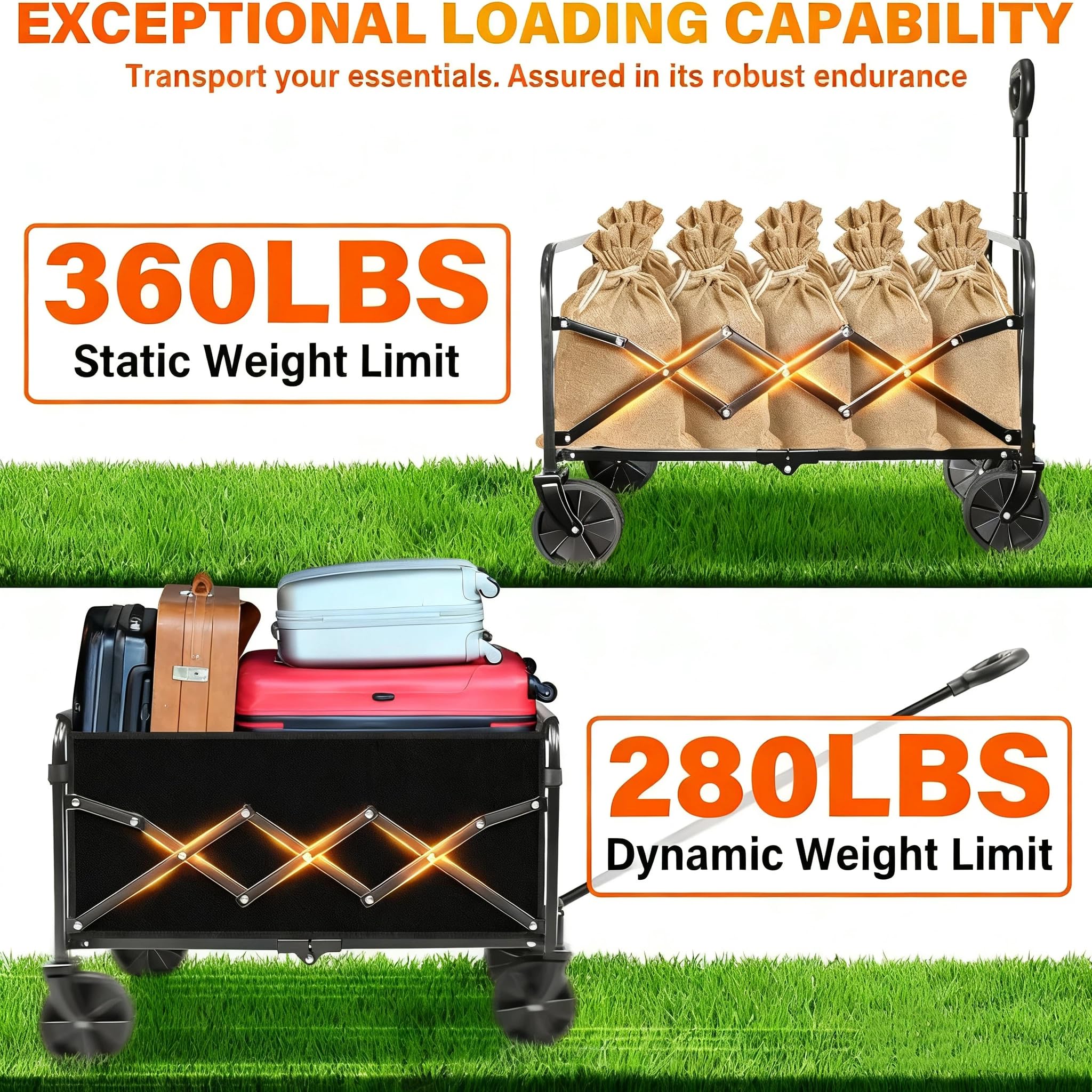 JINIHFW Folding Wagon Cart loaded with camping gear