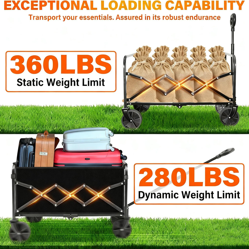 JINIHFW Folding Wagon Cart loaded with camping gear