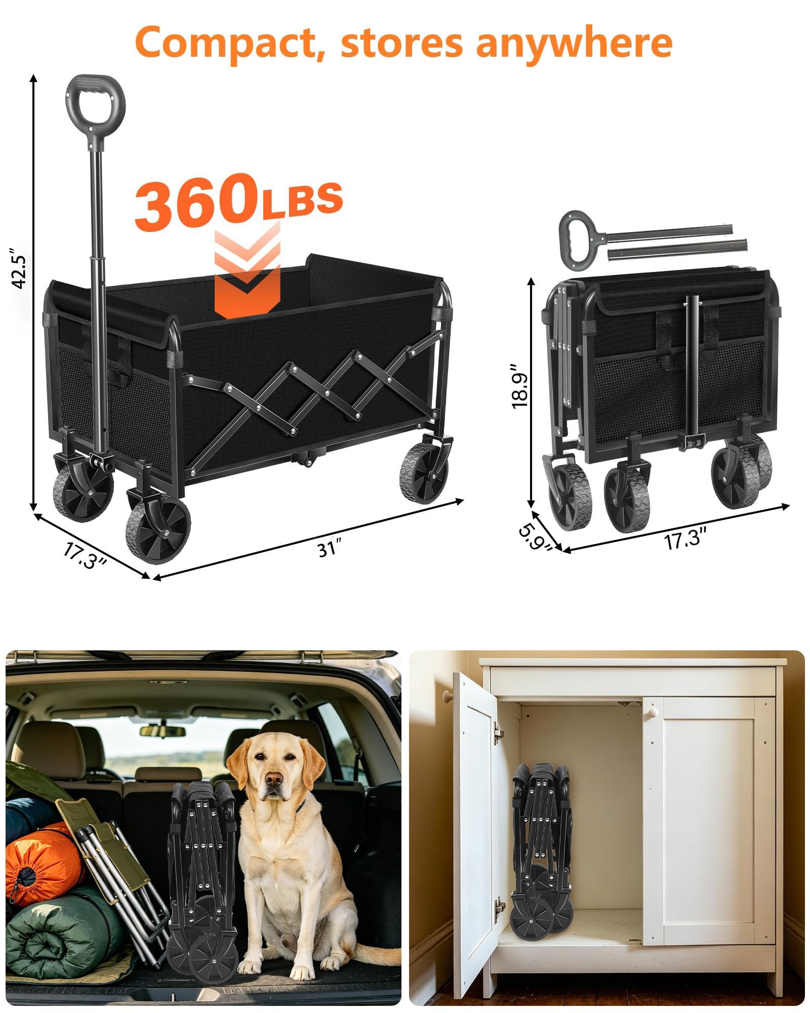 JINIHFW Folding Wagon Cart rear view with adjustable handle