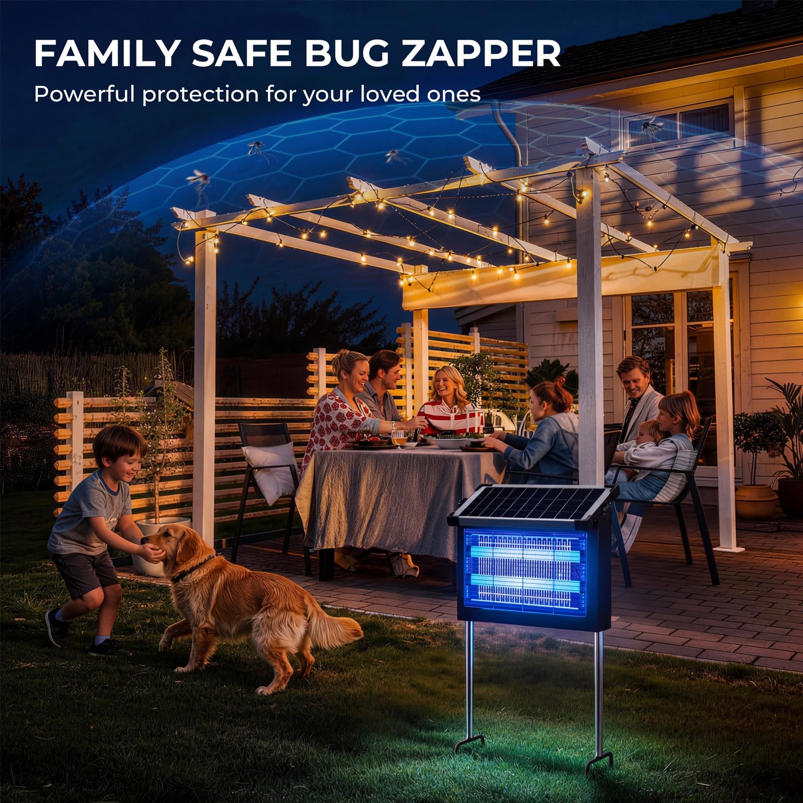 Jinyeda Solar Bug Zapper in use outdoors at night