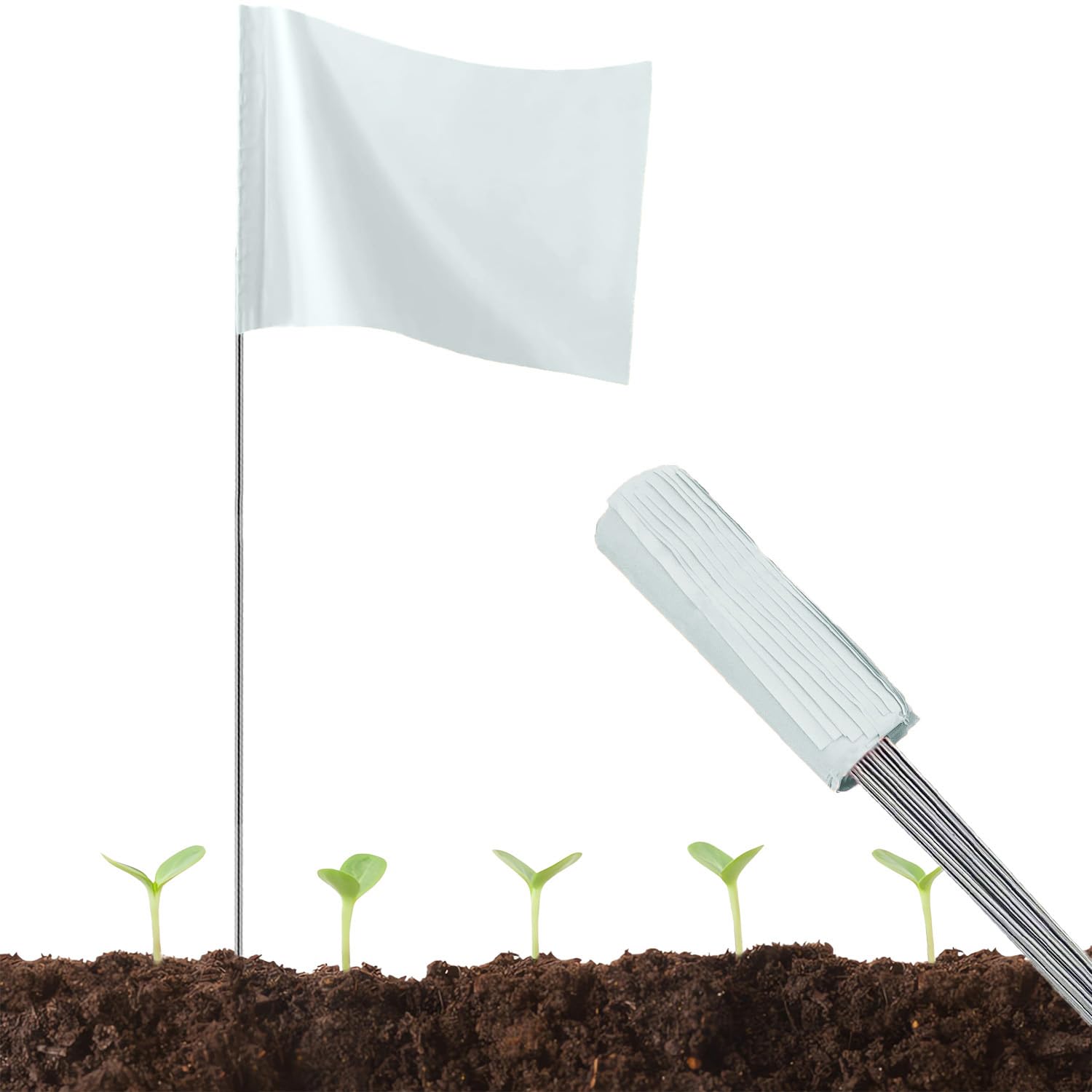 JIZHGRAD 50 Pack White Marking Flags front view