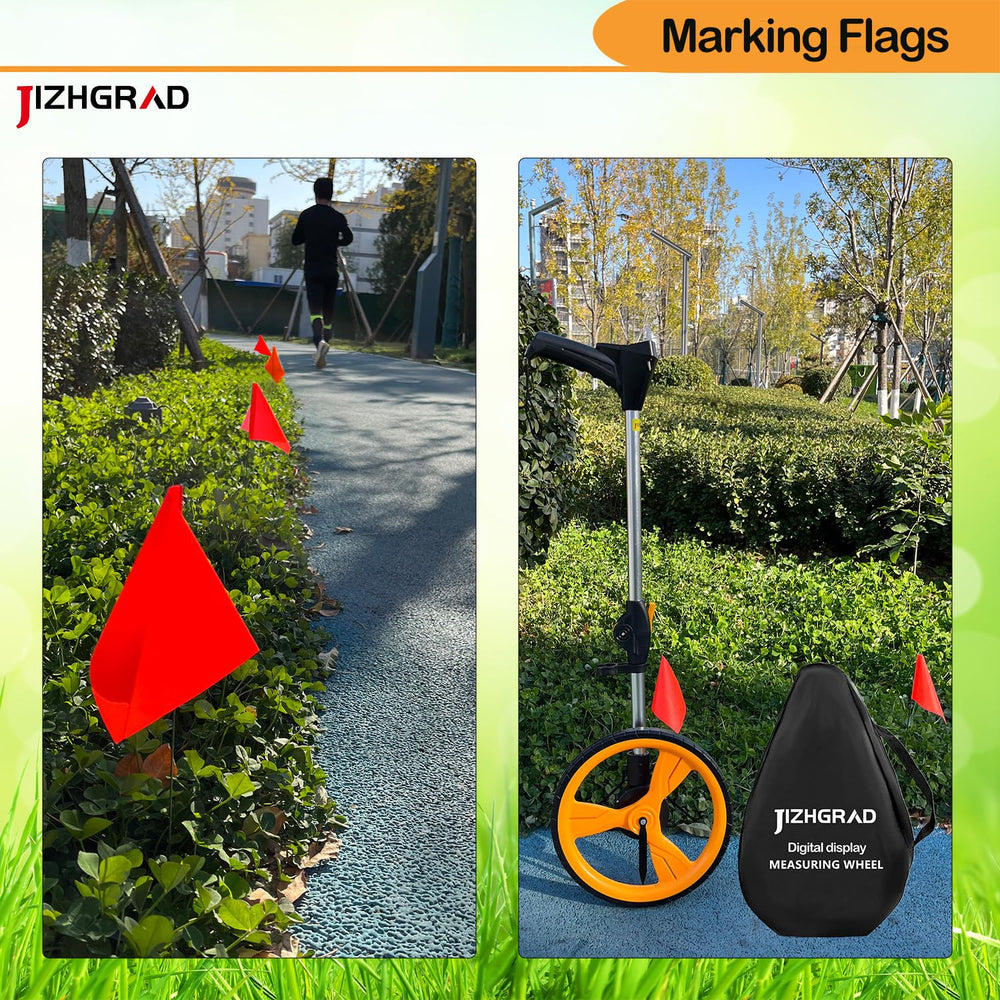 JIZHGRAD marking flags in a garden setting