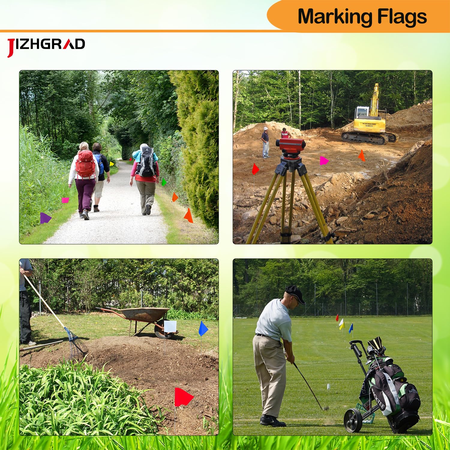 JIZHGRAD marking flags in use for lawn boundary marking