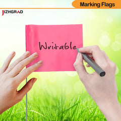 JIZHGRAD marking flags set in a garden for boundary marking
