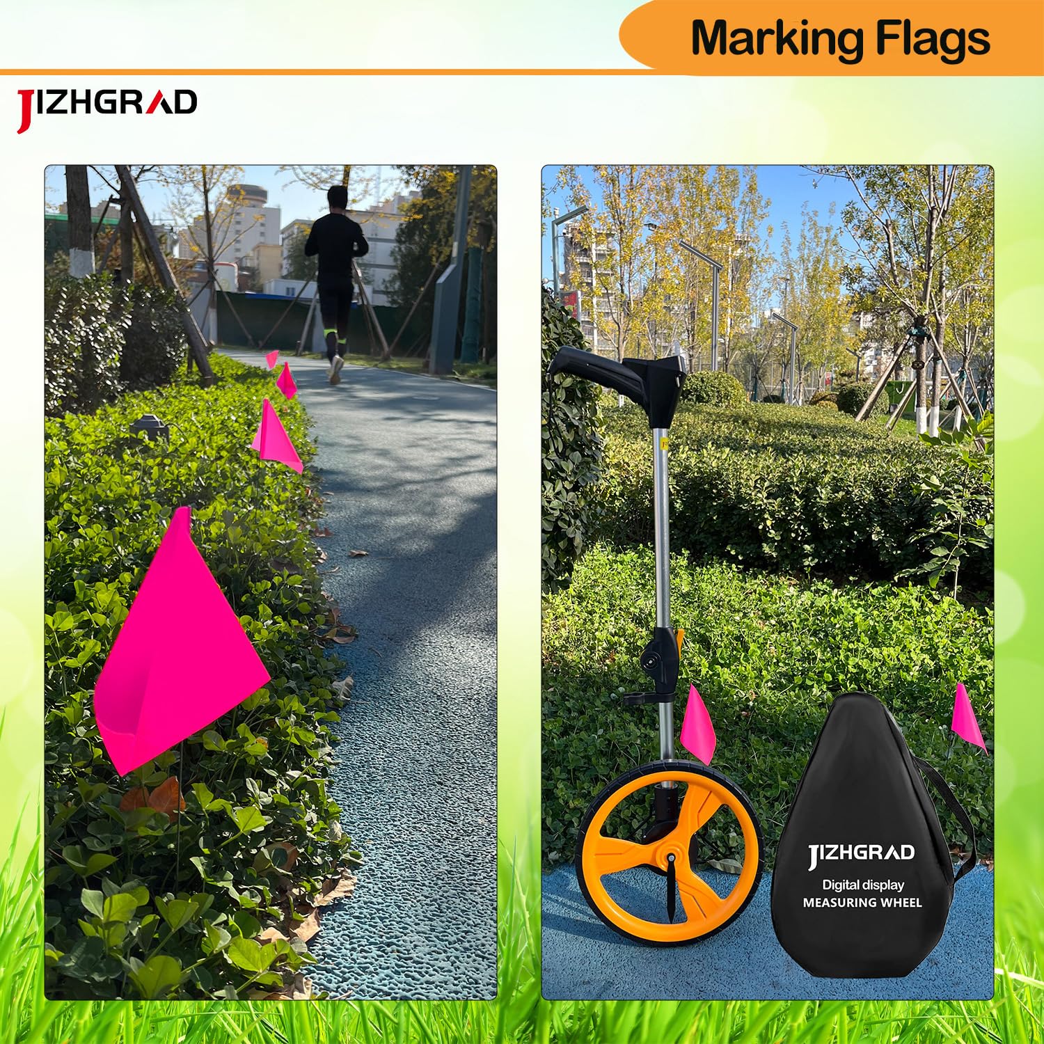 JIZHGRAD Pink Marking Flags displayed with a clear blue sky