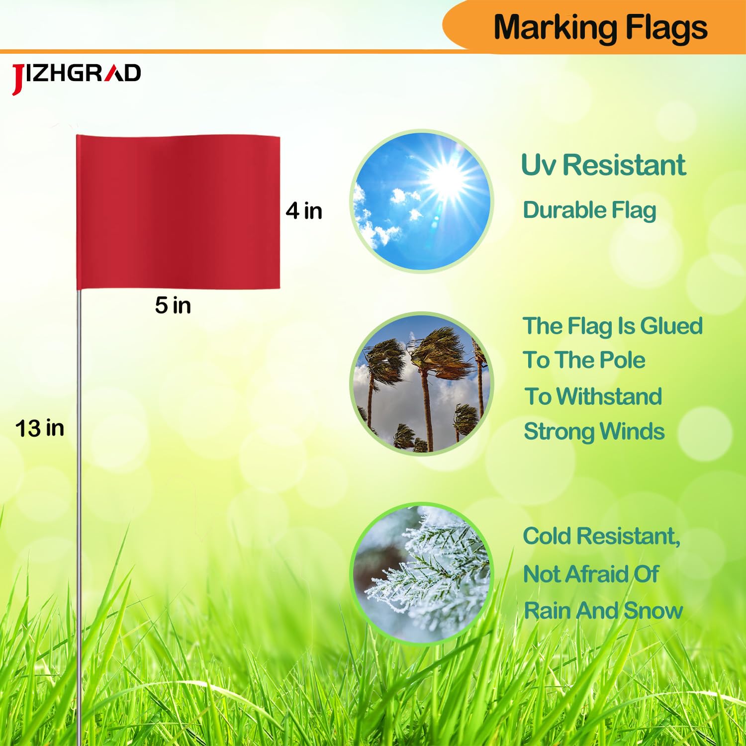 JIZHGRAD red marking flags with steel wire poles