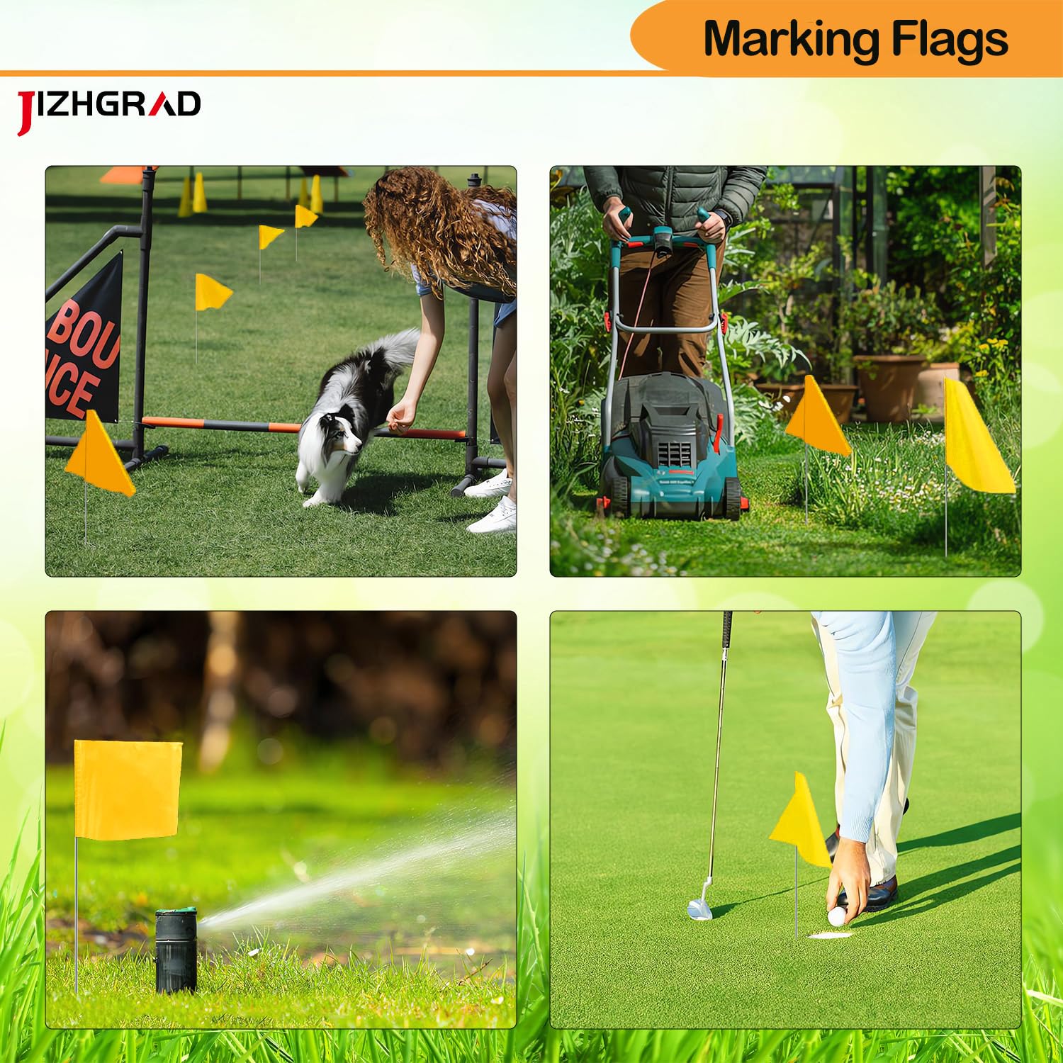 JIZHGRAD Yellow Marking Flags used for dog training in yard