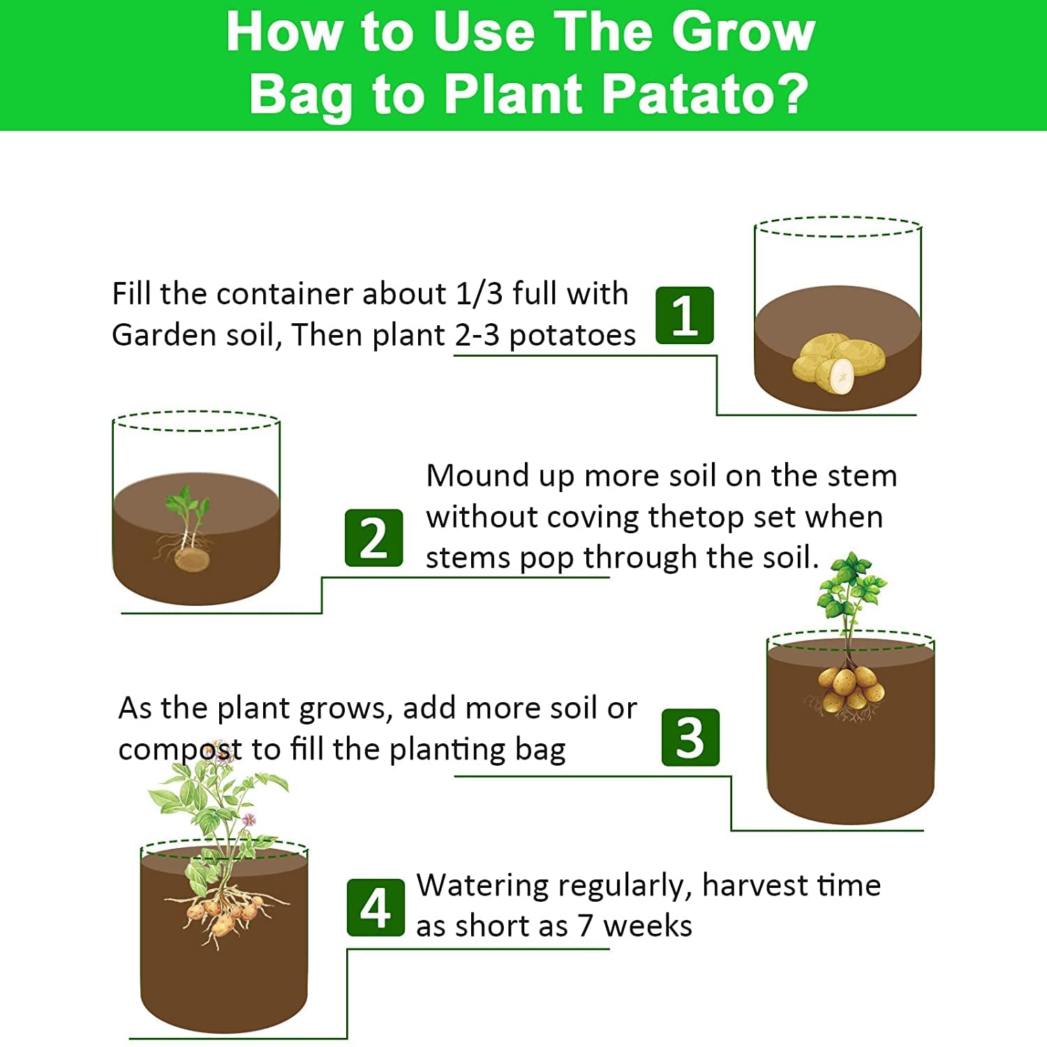 JJGoo 10 Gallon Potato Grow Bags stacked for storage