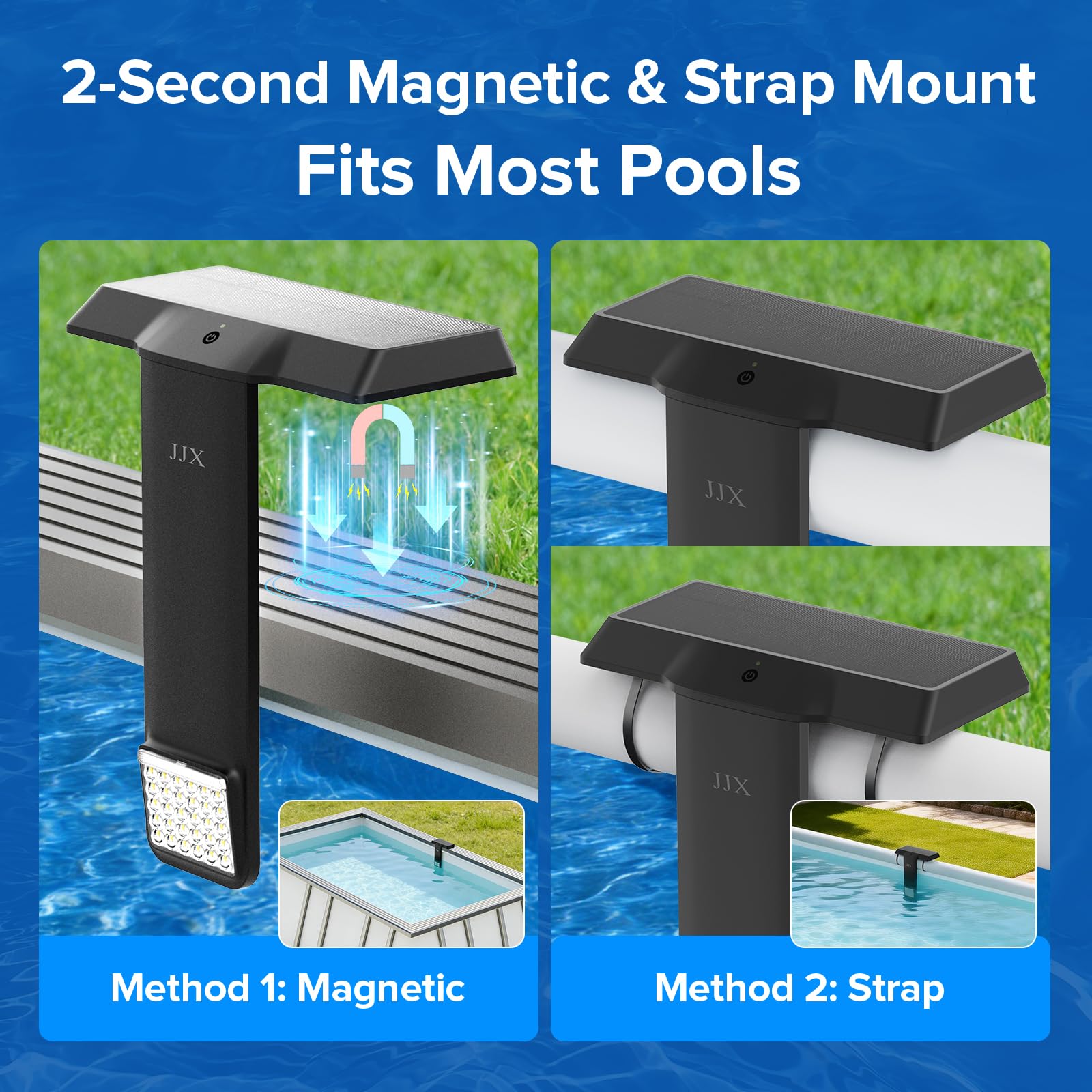 JJX Solar Pool Light displayed with installation accessories