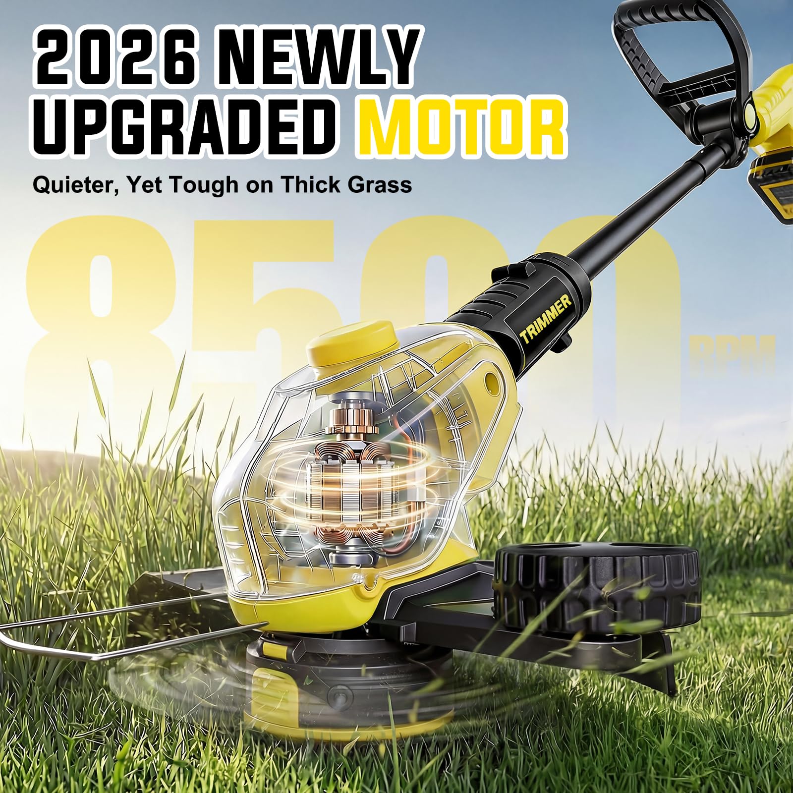 JKLARI Weed Wacker angled view showcasing battery compartment