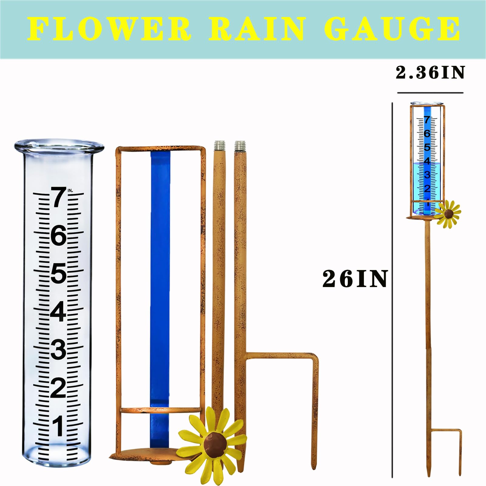 JMBay rain gauge with metal stake in garden setting
