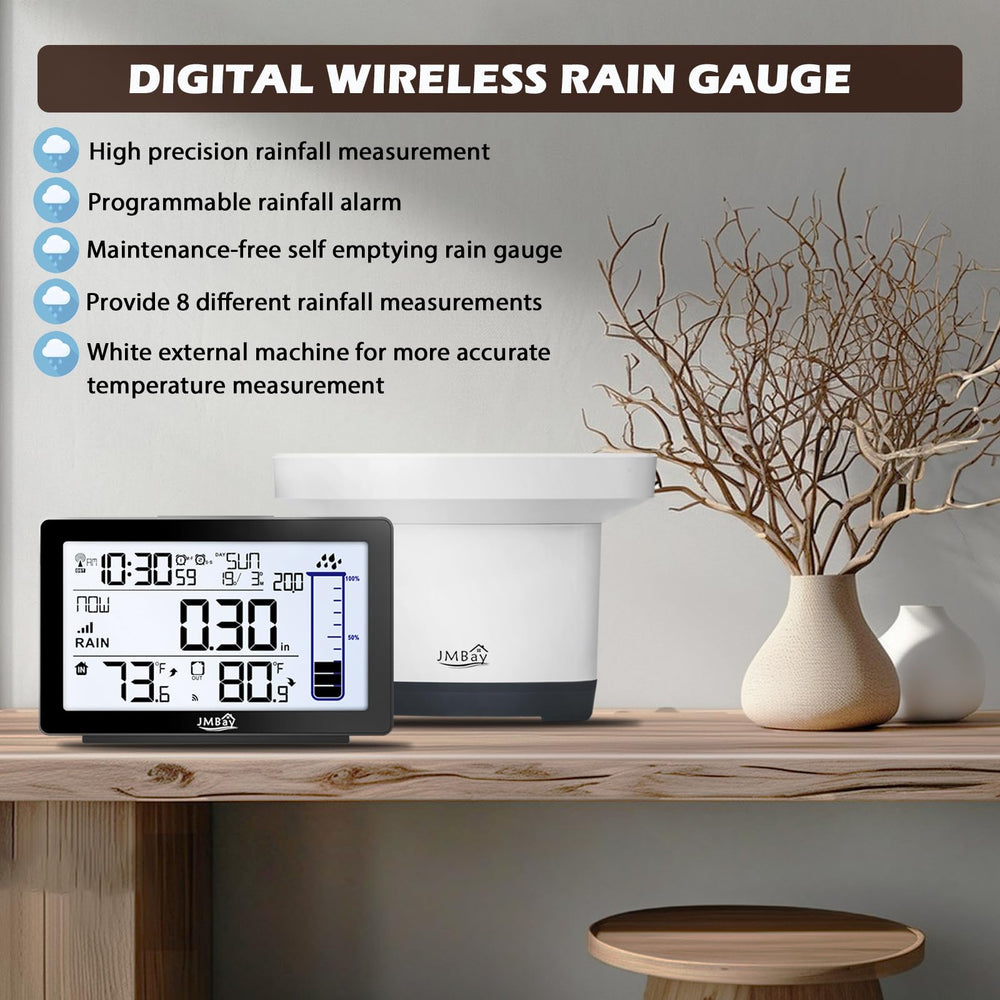 JMBay Wireless Rain Gauge with blue backlight on display