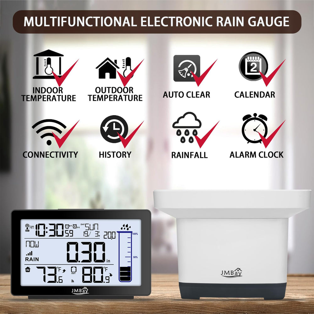 JMBay Wireless Rain Gauge with dual alarm clock feature