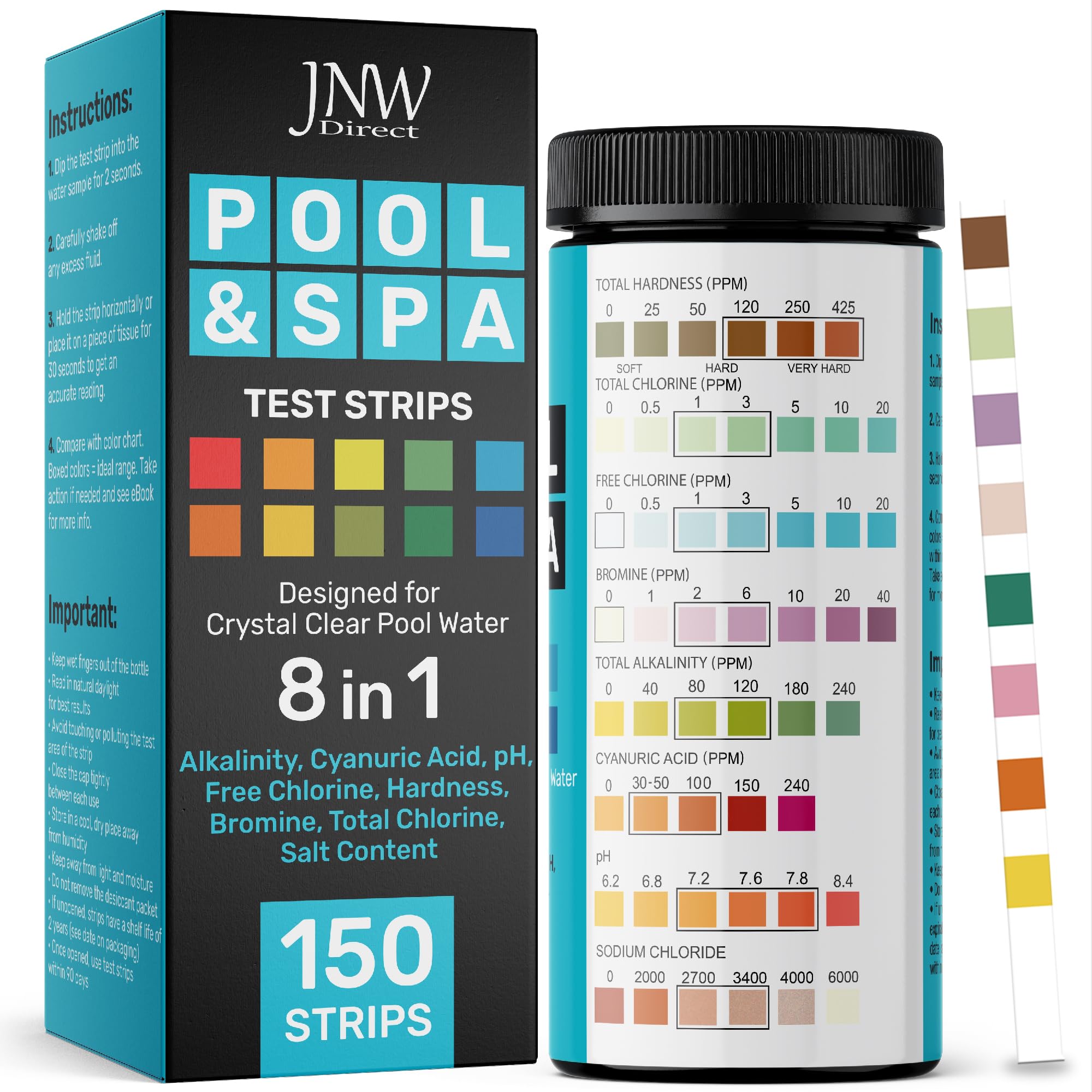 JNW Direct Pool Test Strips 150 Pack front view