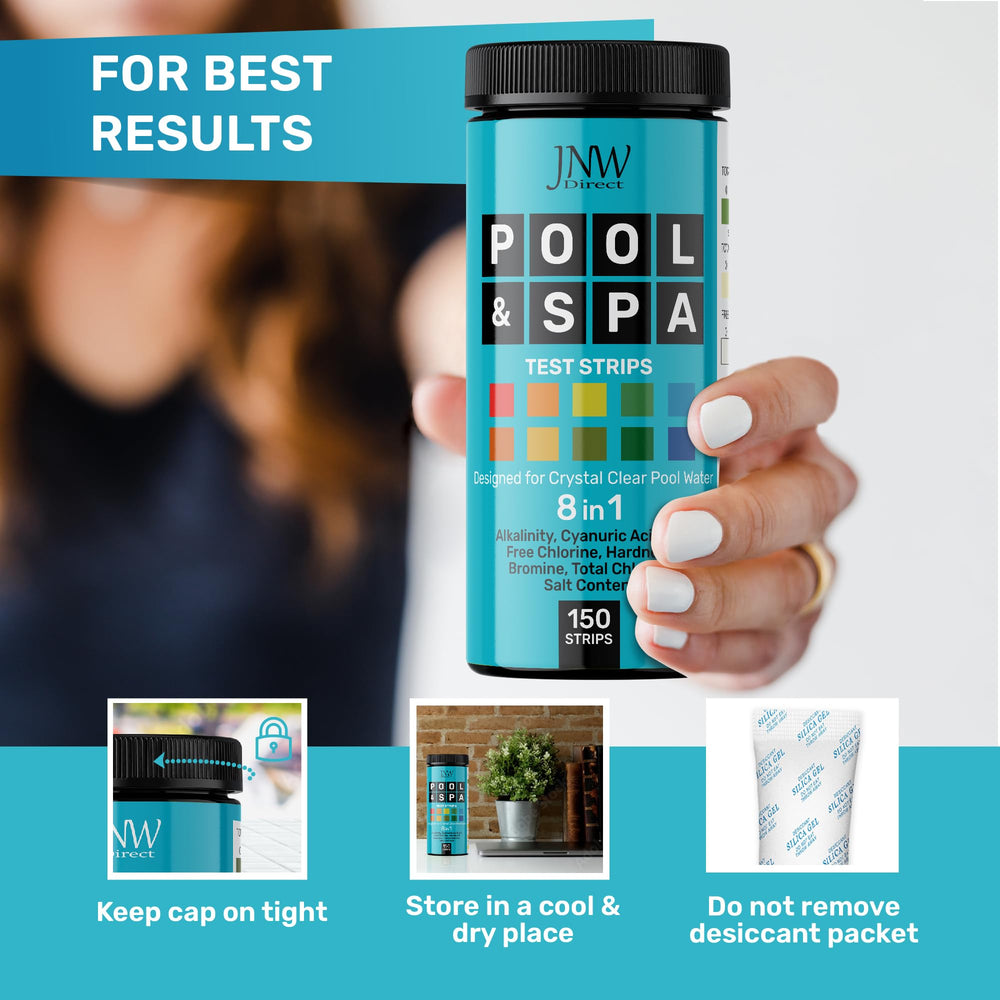 JNW Direct Pool Test Strips in hand for testing