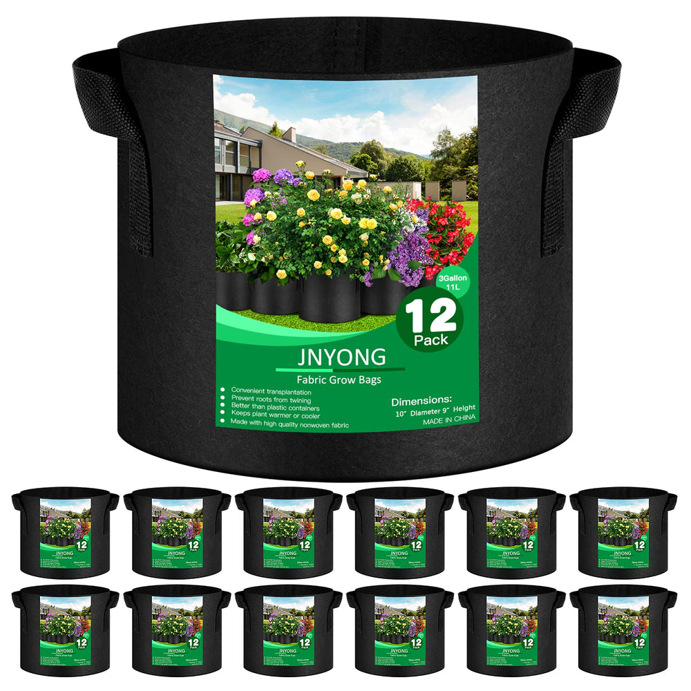 JNYONG 12-pack 3 gallon thickened non-woven grow bags with handles