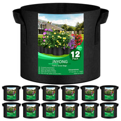 JNYONG 12-pack 7-gallon grow bags black front view with handle