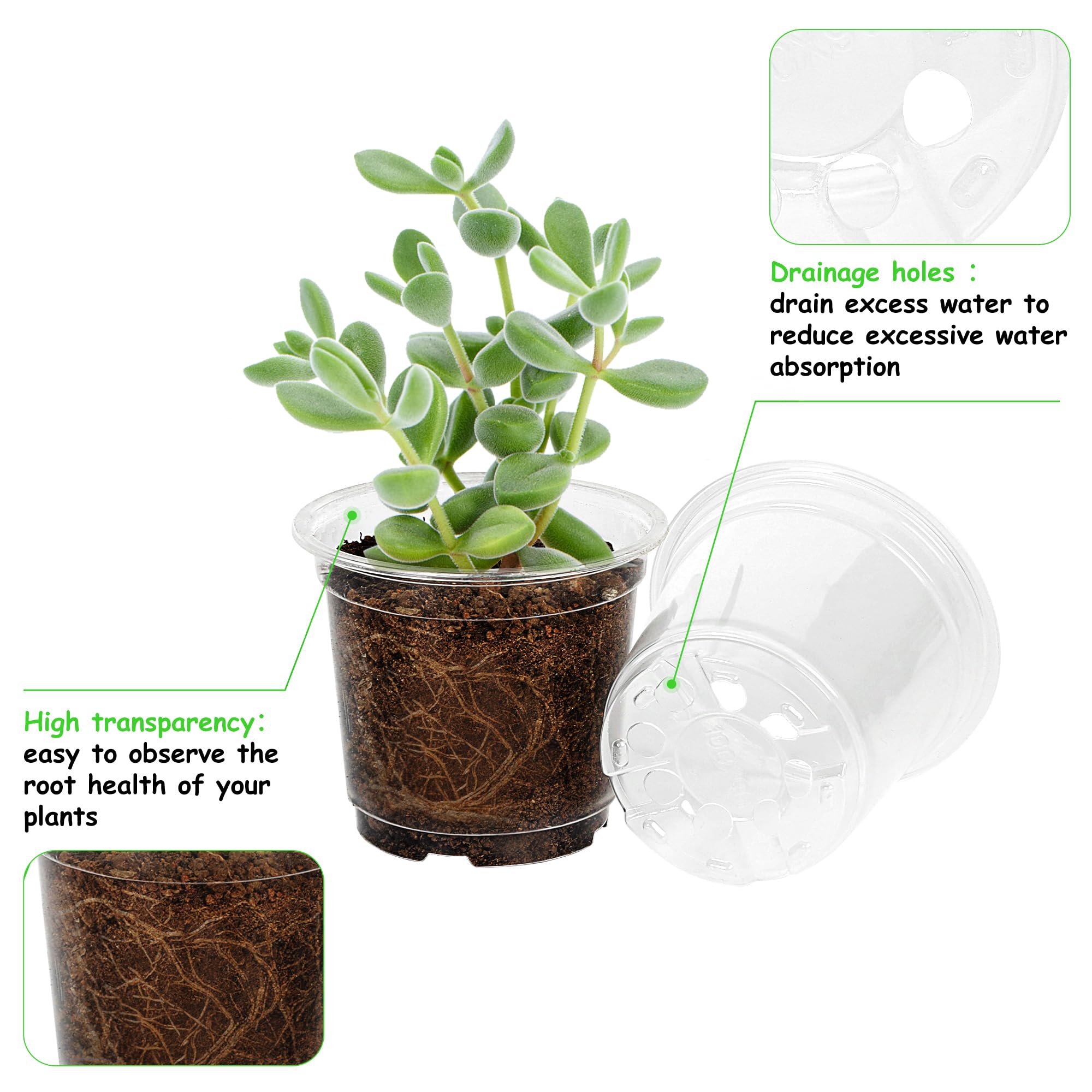 JNYONG 4 Inch Clear Nursery Pots stacked
